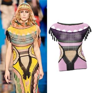 JEAN PAUL GAULTIER S/S 2008 RTW Runway Crochet Knit Tassel Cutout Top in Purple